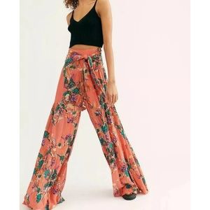 Free People FP One Aloha Printed Wide-Leg Pants L Pink